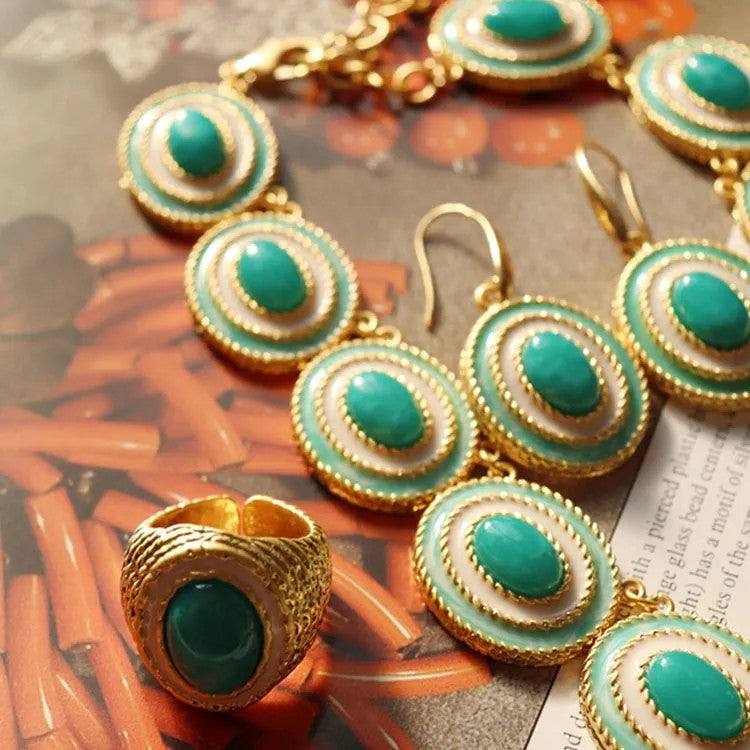 Turquoise Concentric Oval Statement Set