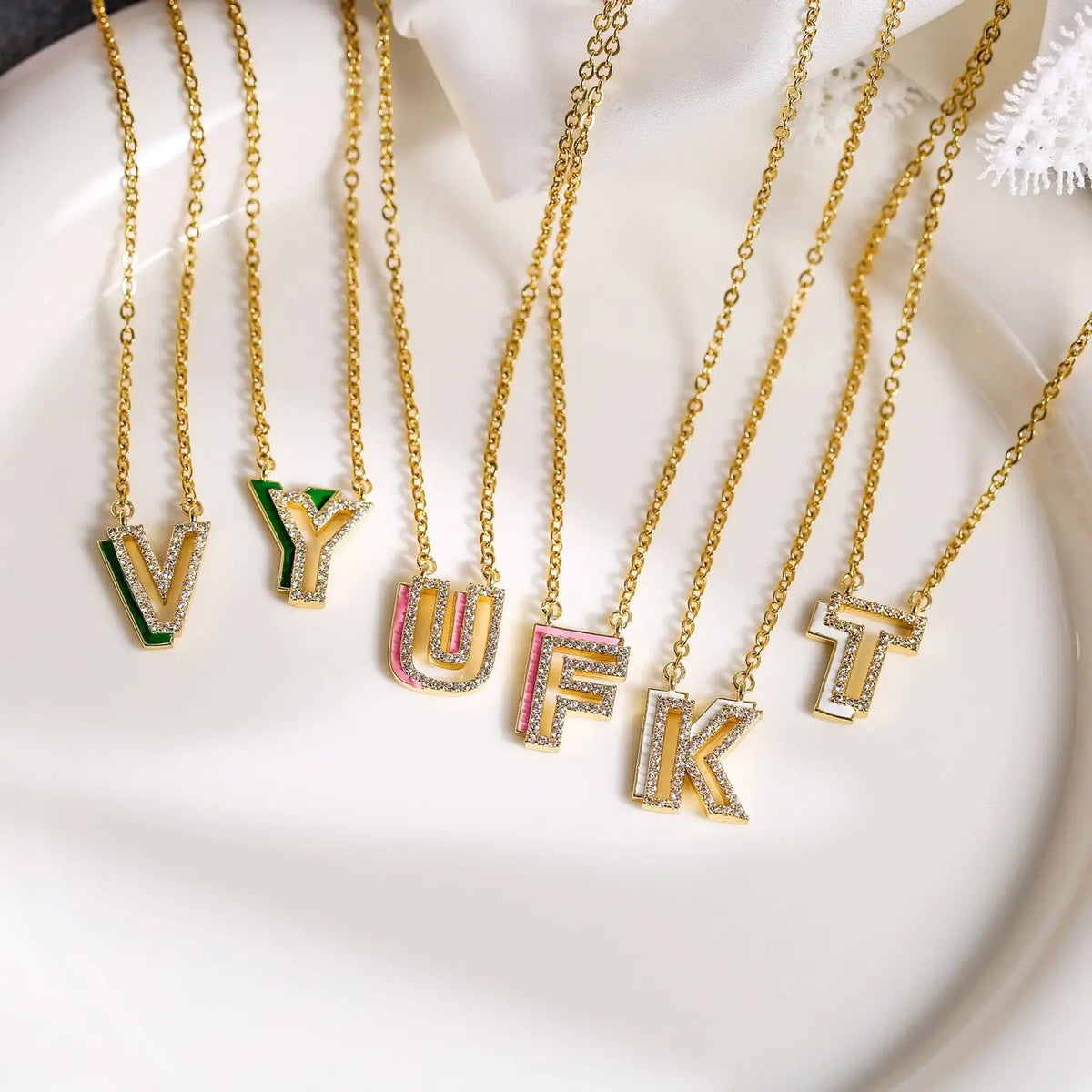 Enamel Crystal Initial Necklace
