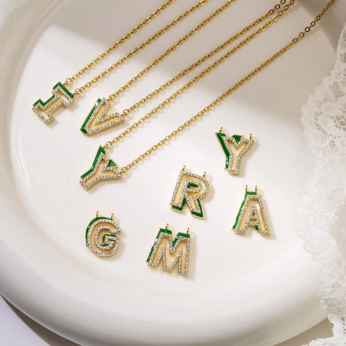Enamel Crystal Initial Necklace
