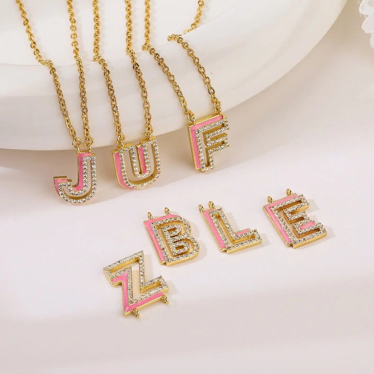 Enamel Crystal Initial Necklace