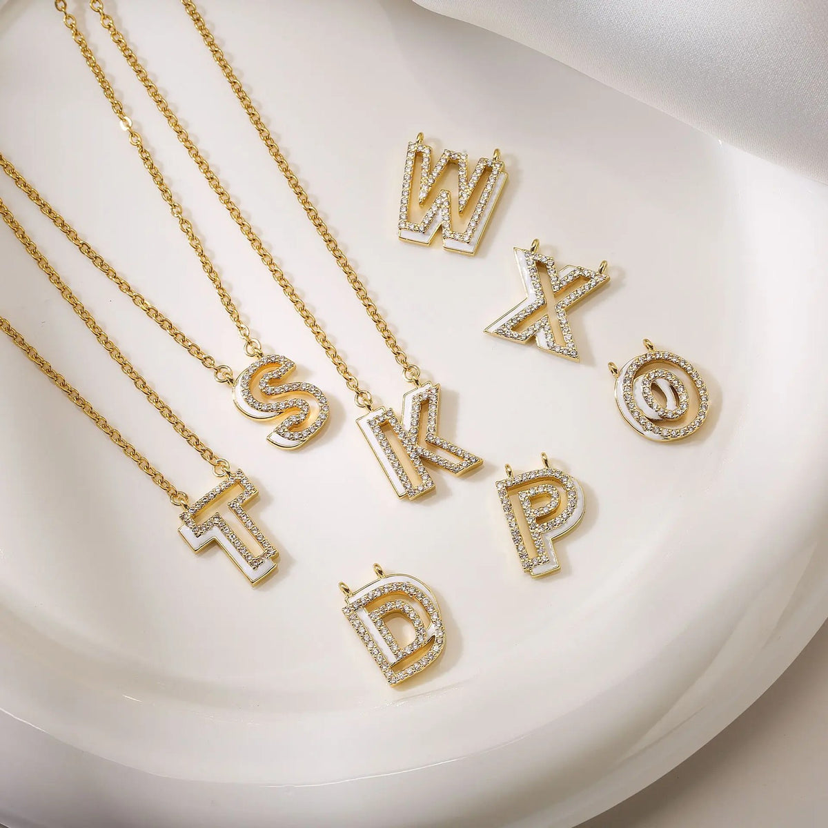Enamel Crystal Initial Necklace