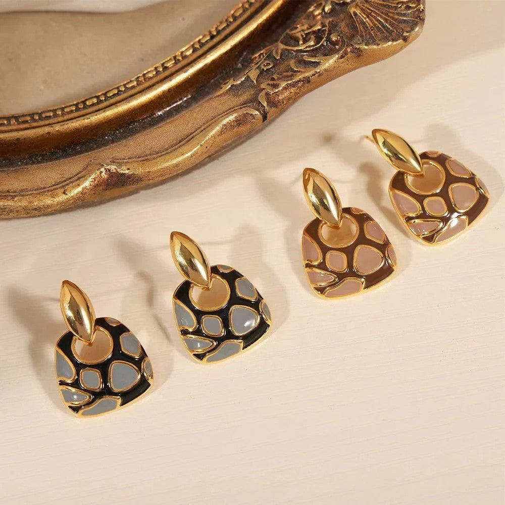 Enamel Leopard Drop Earrings