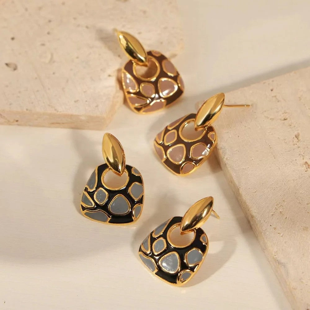 Enamel Leopard Drop Earrings