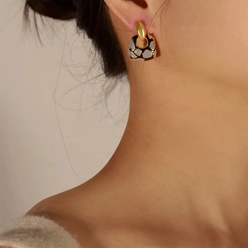 Enamel Leopard Drop Earrings