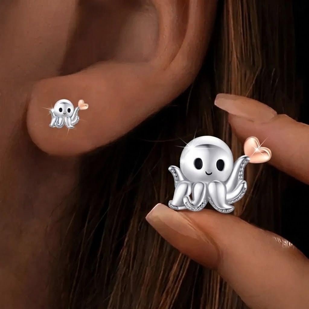 Octopus Heart Stud Earrings
