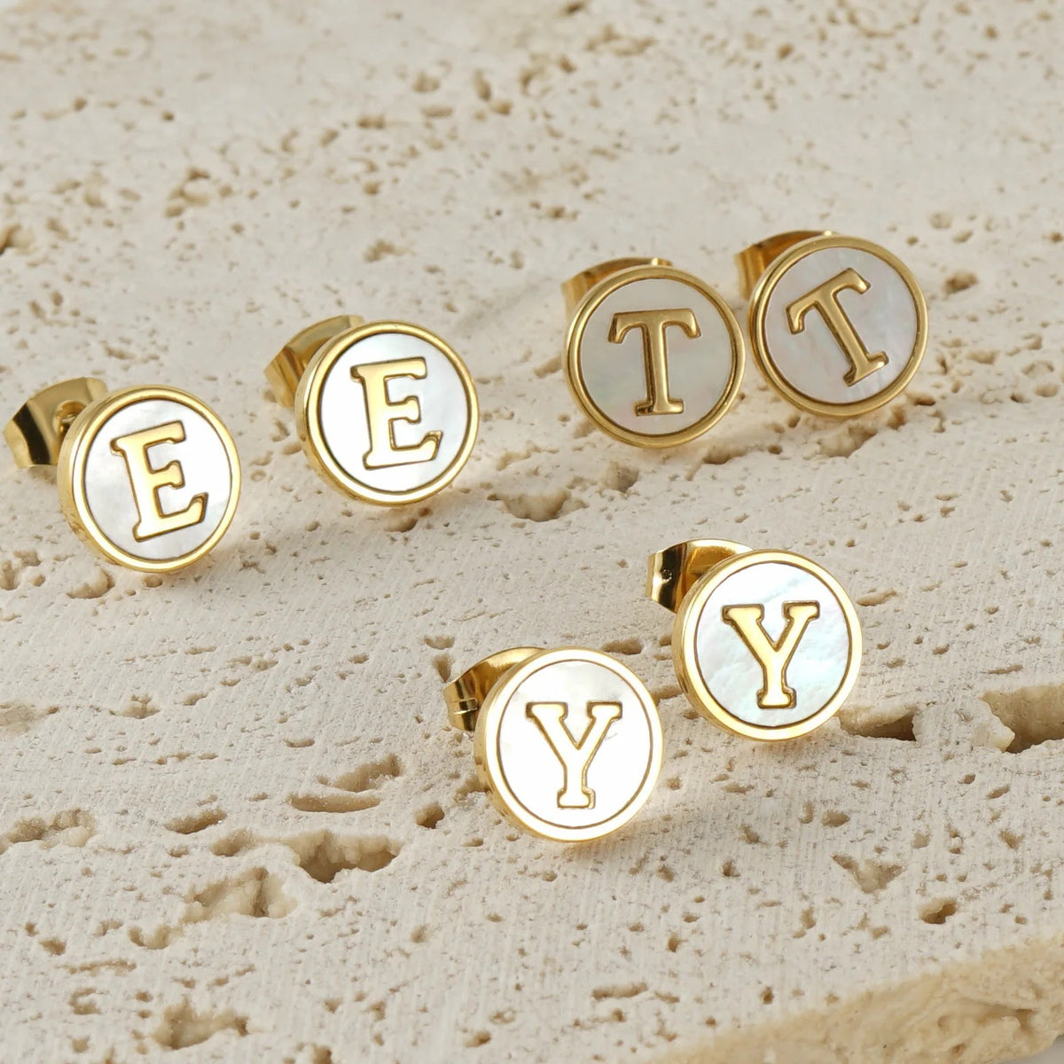 Mother of Pearl Initial Earrings