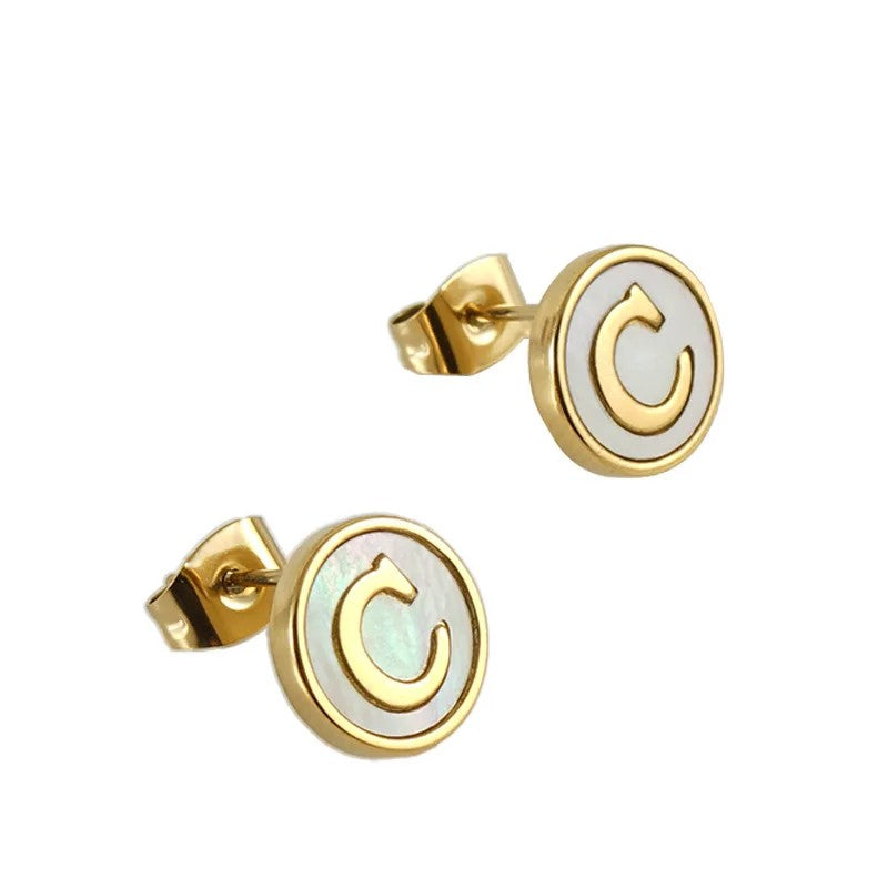 Mother of Pearl Initial Earrings