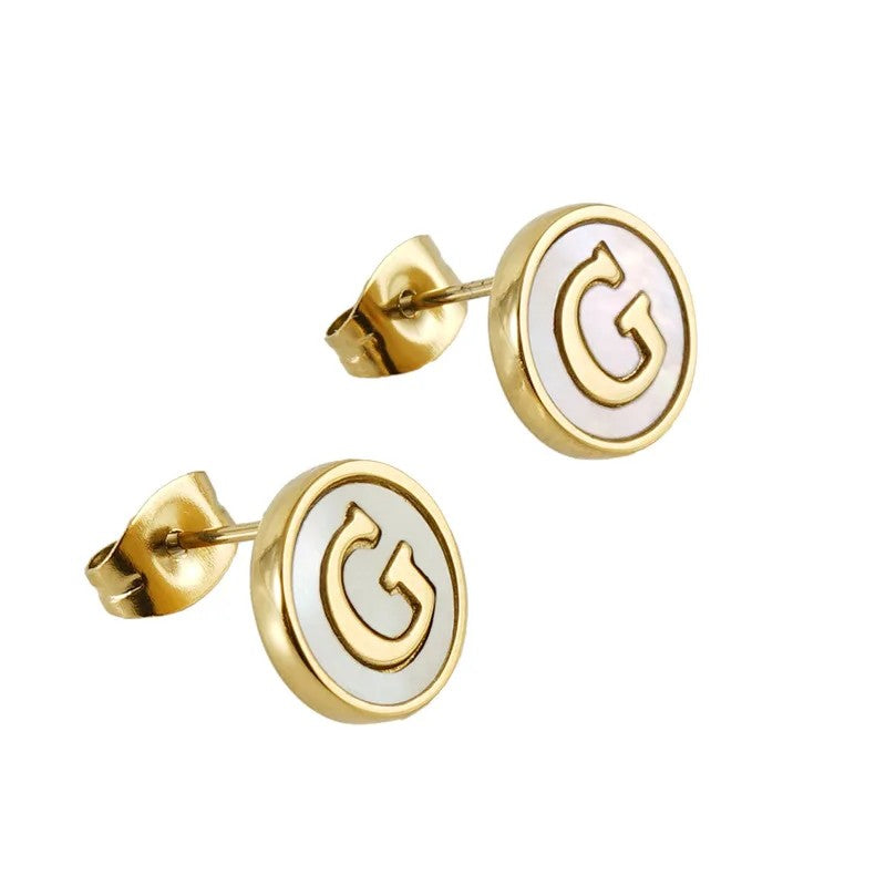 Mother of Pearl Initial Earrings
