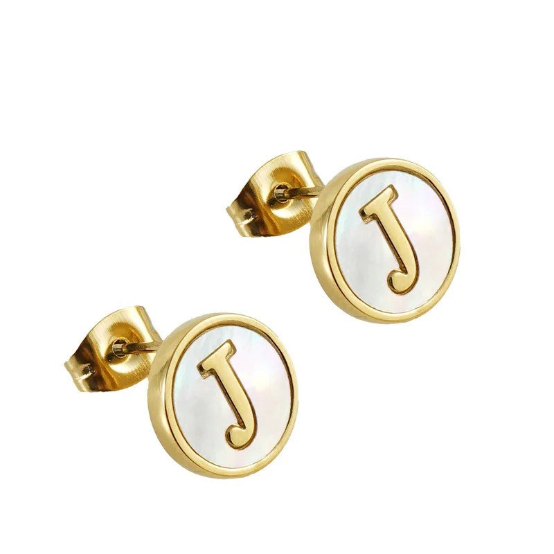 Mother of Pearl Initial Earrings