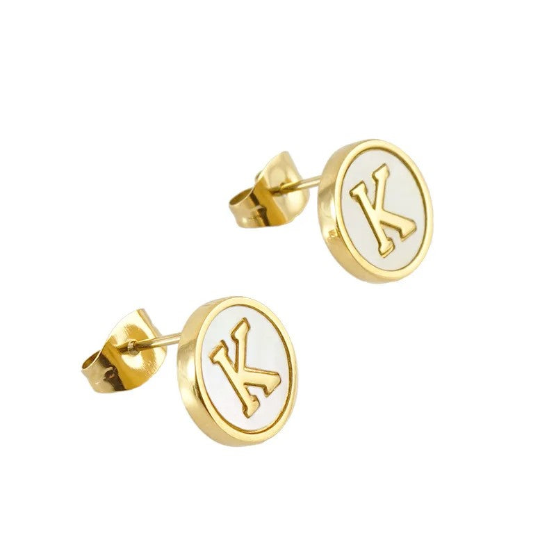 Mother of Pearl Initial Earrings