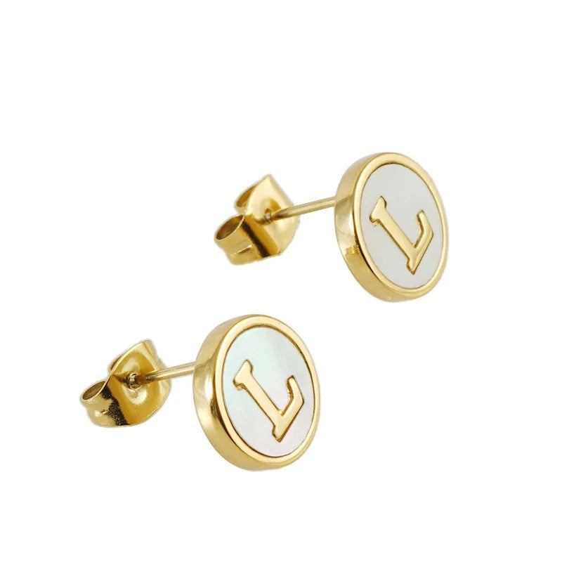 Mother of Pearl Initial Earrings