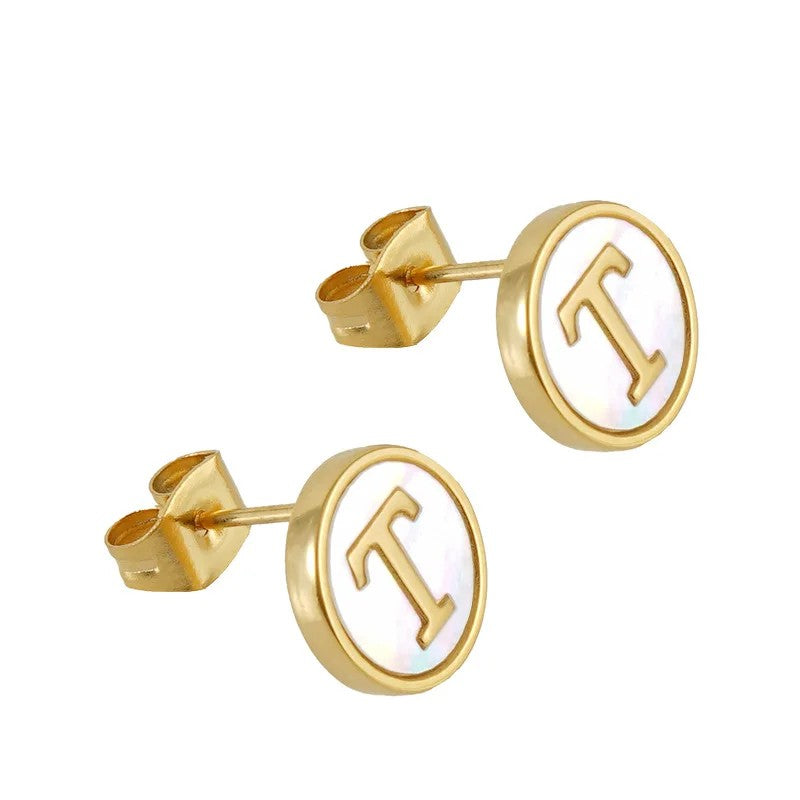 Mother of Pearl Initial Earrings