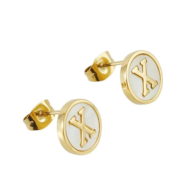 Mother of Pearl Initial Earrings