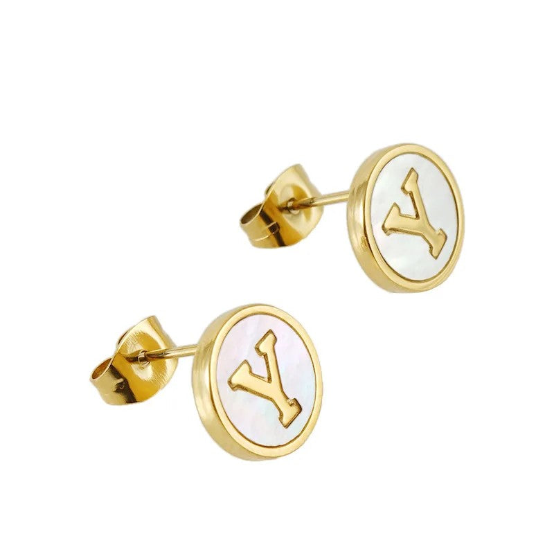 Mother of Pearl Initial Earrings