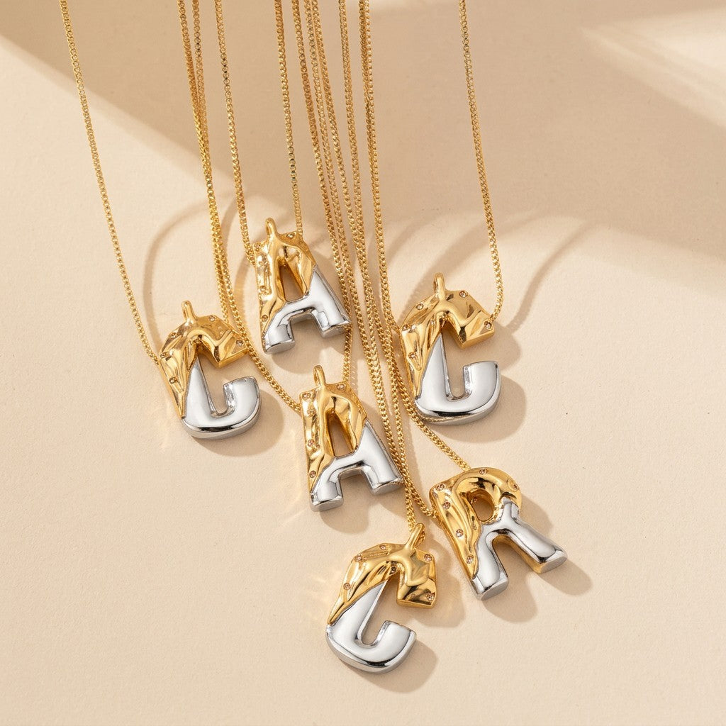 Two-Tone Folded Initial Necklace