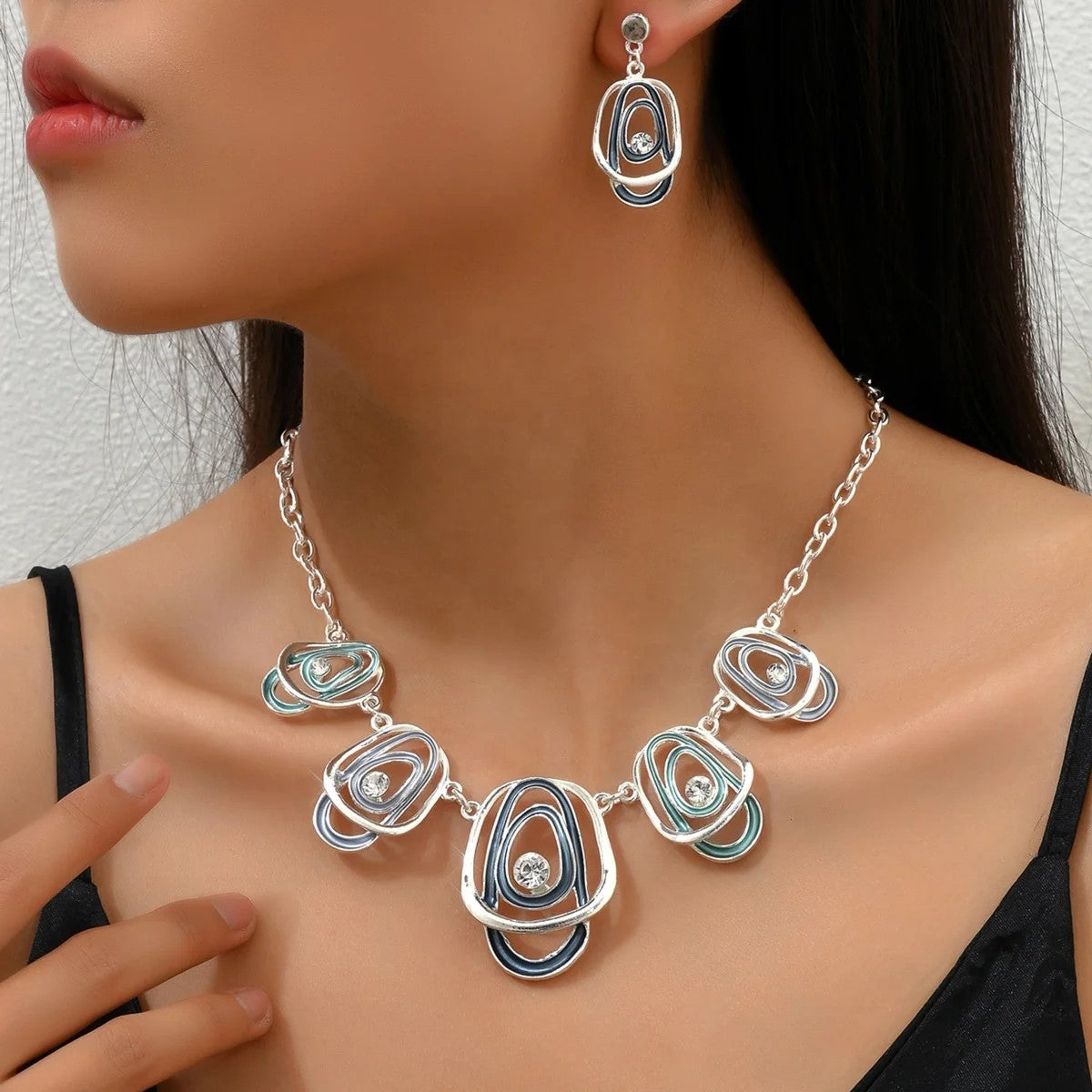 Colorful Oval Loop Necklace & Earring Set