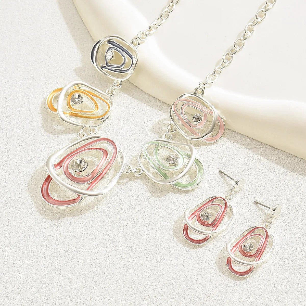 Colorful Oval Loop Necklace & Earring Set