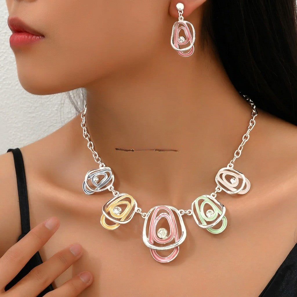 Colorful Oval Loop Necklace & Earring Set