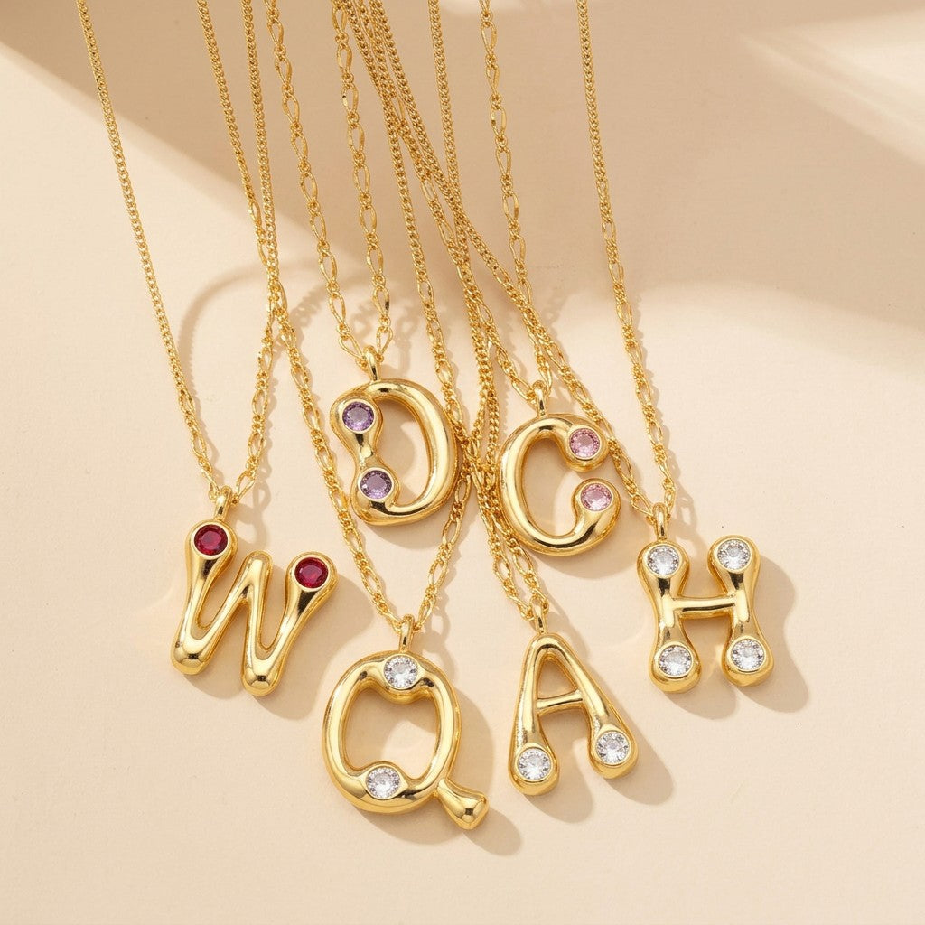 Zircon Accented Initial Necklace
