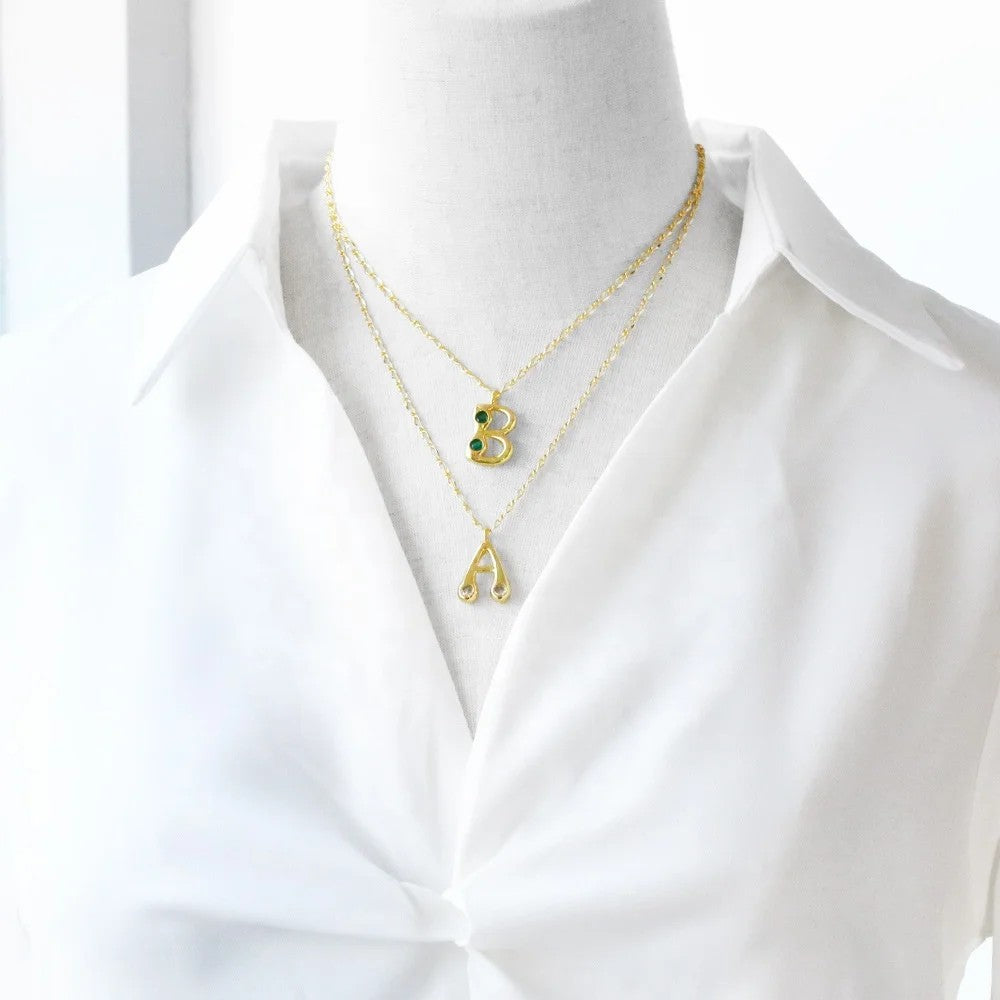Zircon Accented Initial Necklace