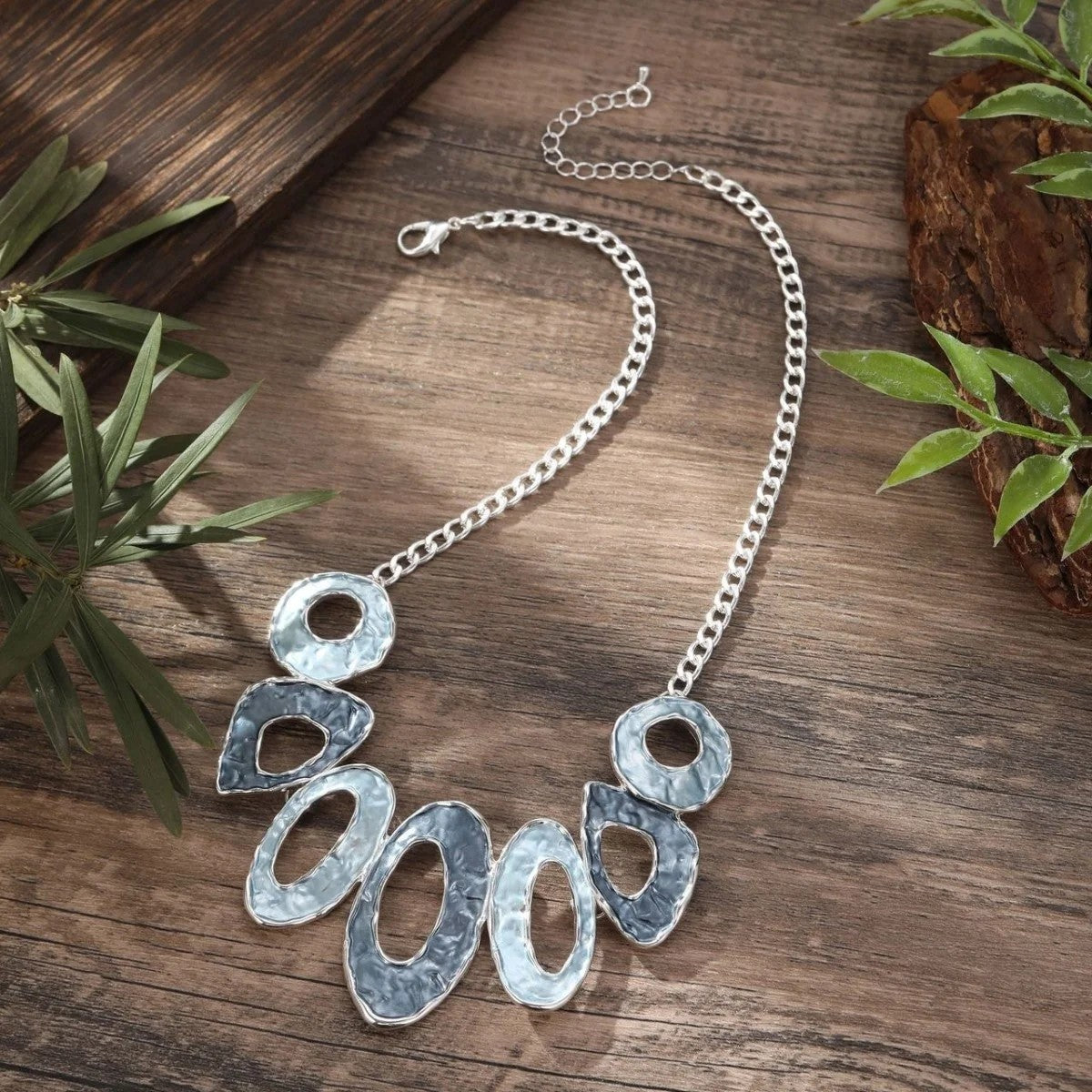 Blue Marbled Geometric Statement Necklace