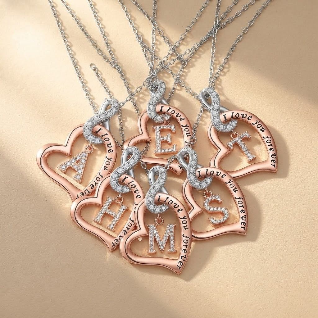 Engraved Heart Infinity Initial Necklace