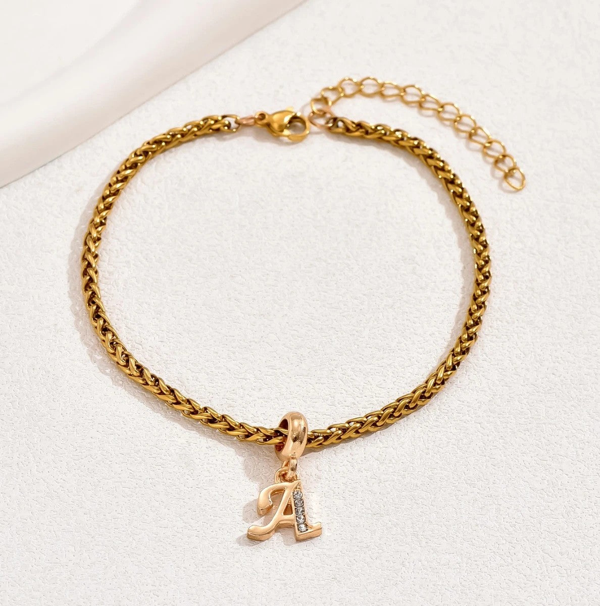 Crystal Initial Rope Chain Bracelet