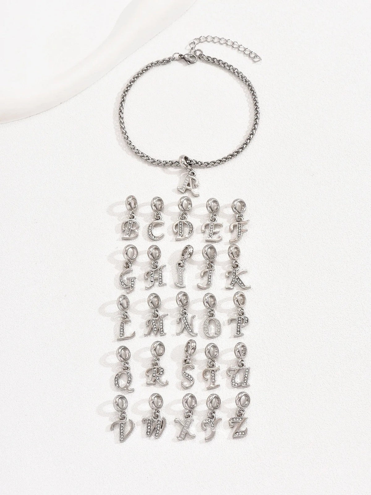 Crystal Initial Rope Chain Bracelet