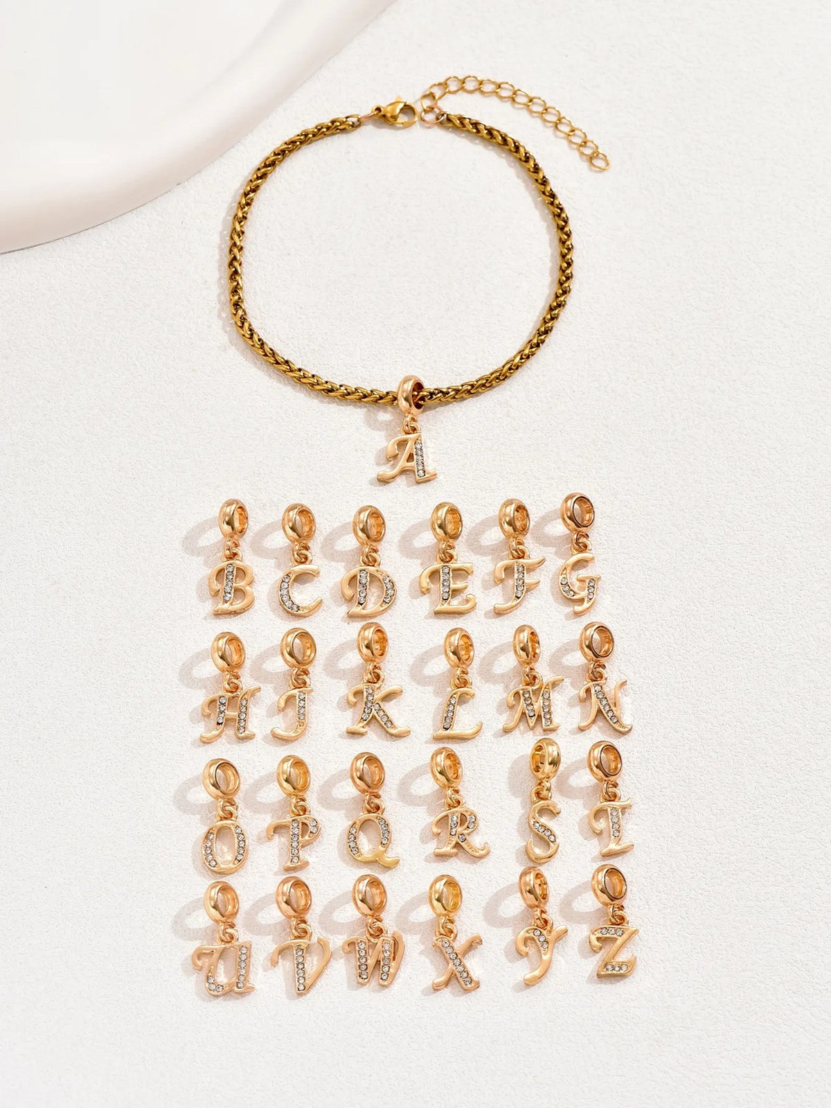 Crystal Initial Rope Chain Bracelet