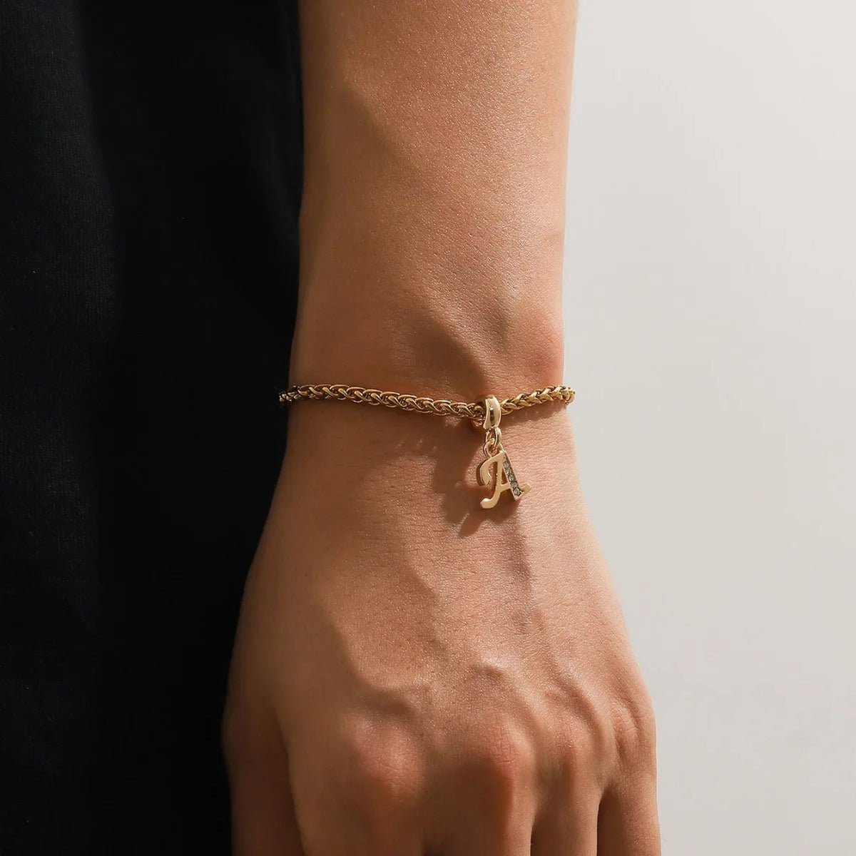 Crystal Initial Rope Chain Bracelet