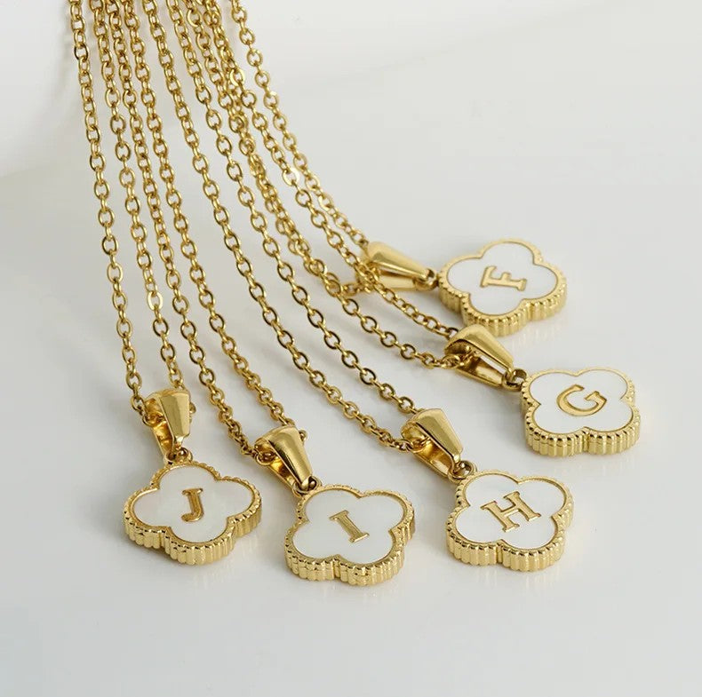 Shell Initial Clover Necklace