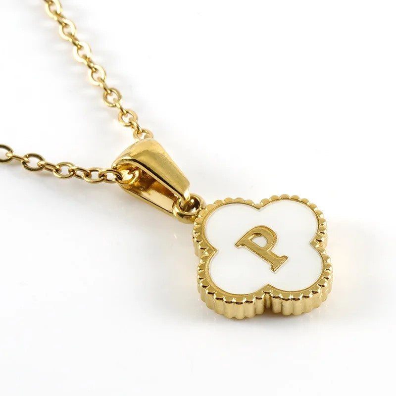 Shell Initial Clover Necklace