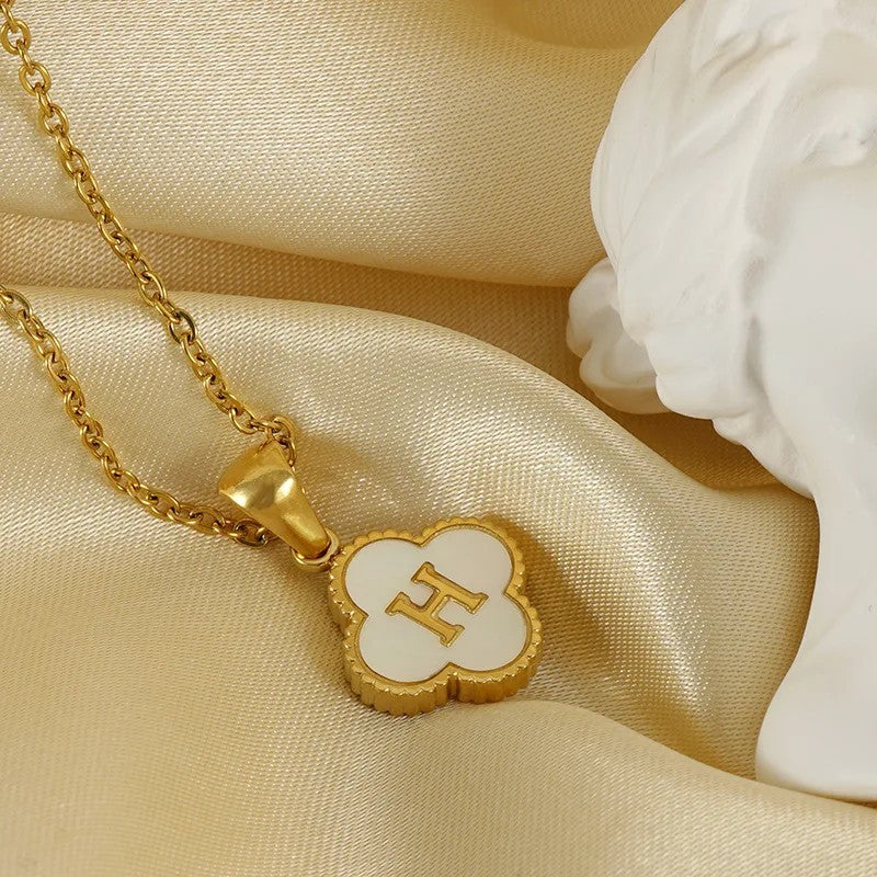Shell Initial Clover Necklace