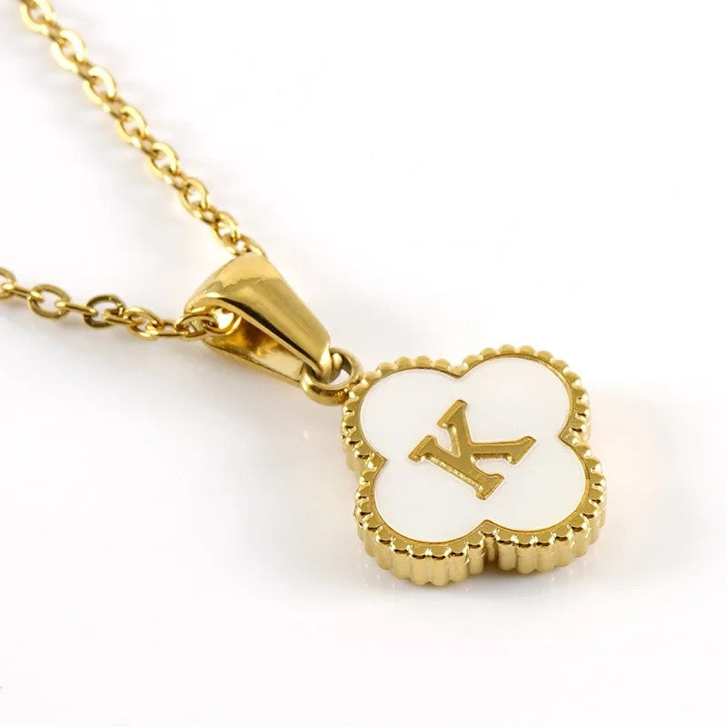 Shell Initial Clover Necklace
