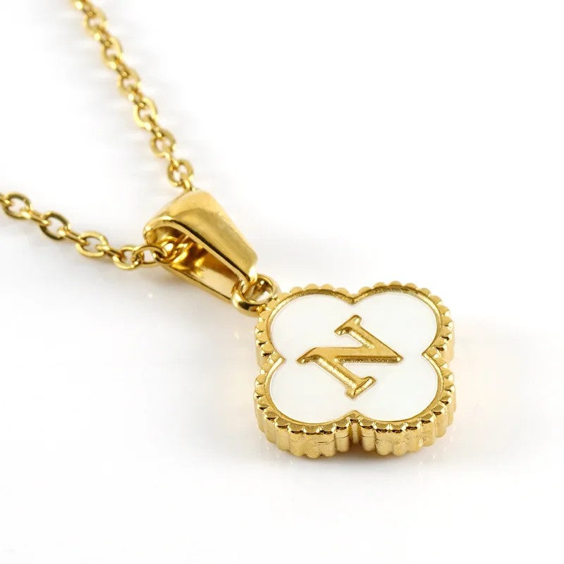 Shell Initial Clover Necklace