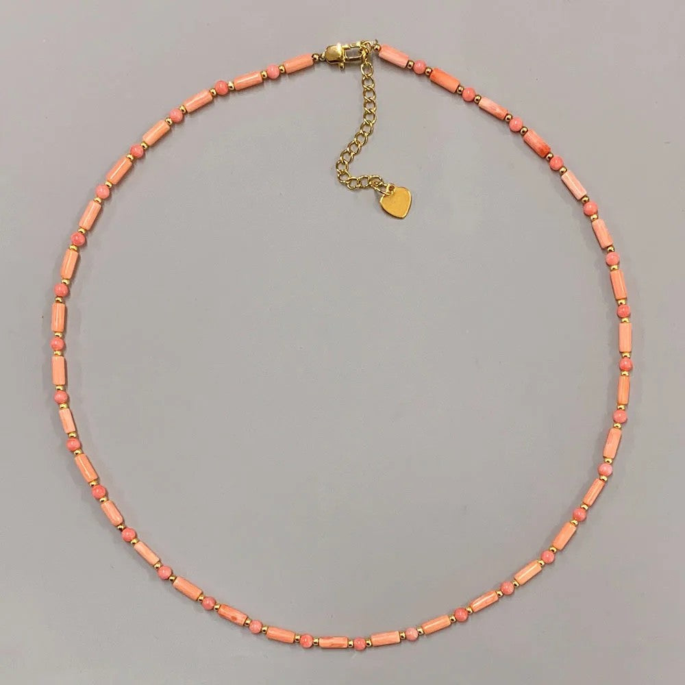 Multi-Strand Coral & Jade Beaded Necklace
