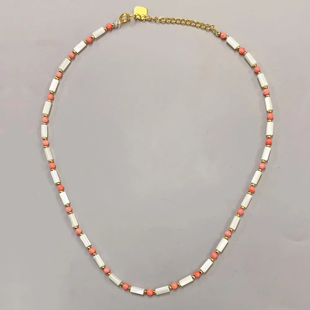 Multi-Strand Coral & Jade Beaded Necklace