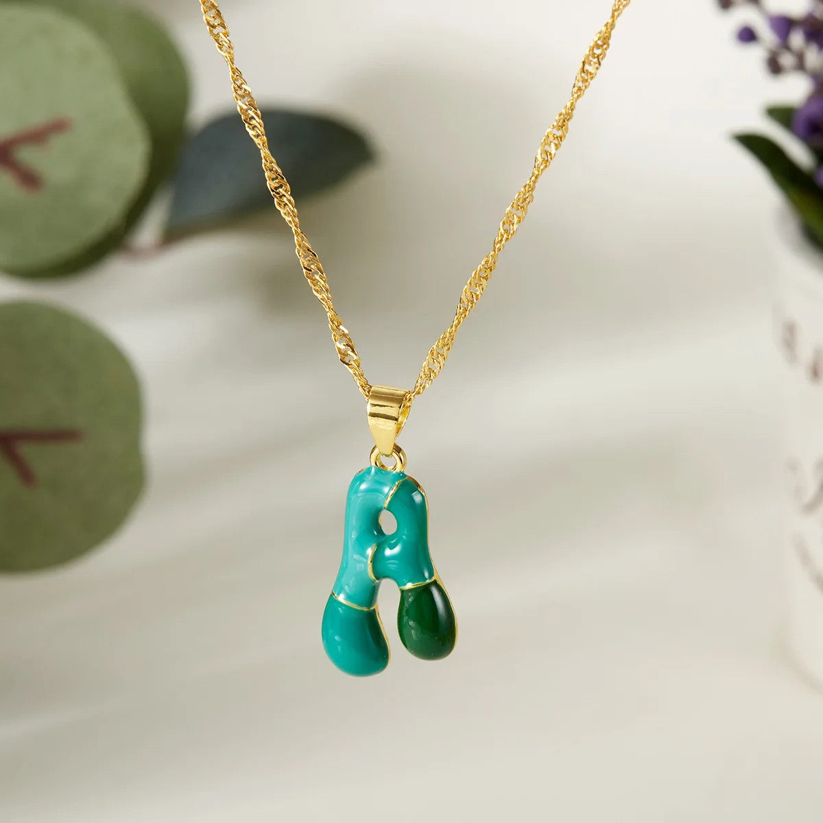 Colorful Puffy Initial Necklace