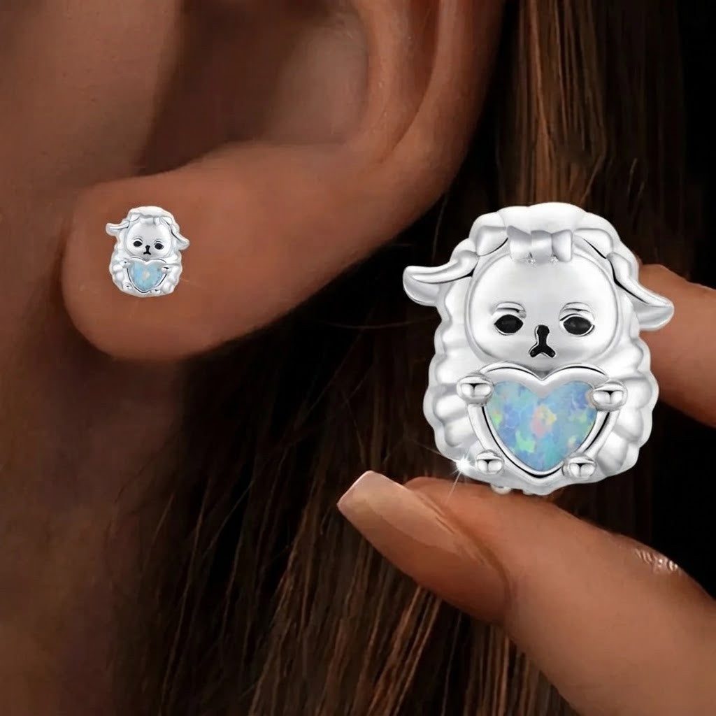 Sheep Heart Opal Stud Earrings
