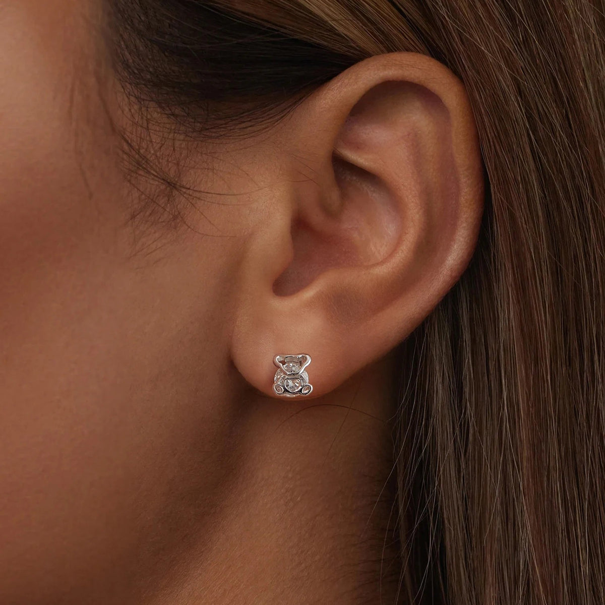 Bear Heart Crystal Stud Earrings