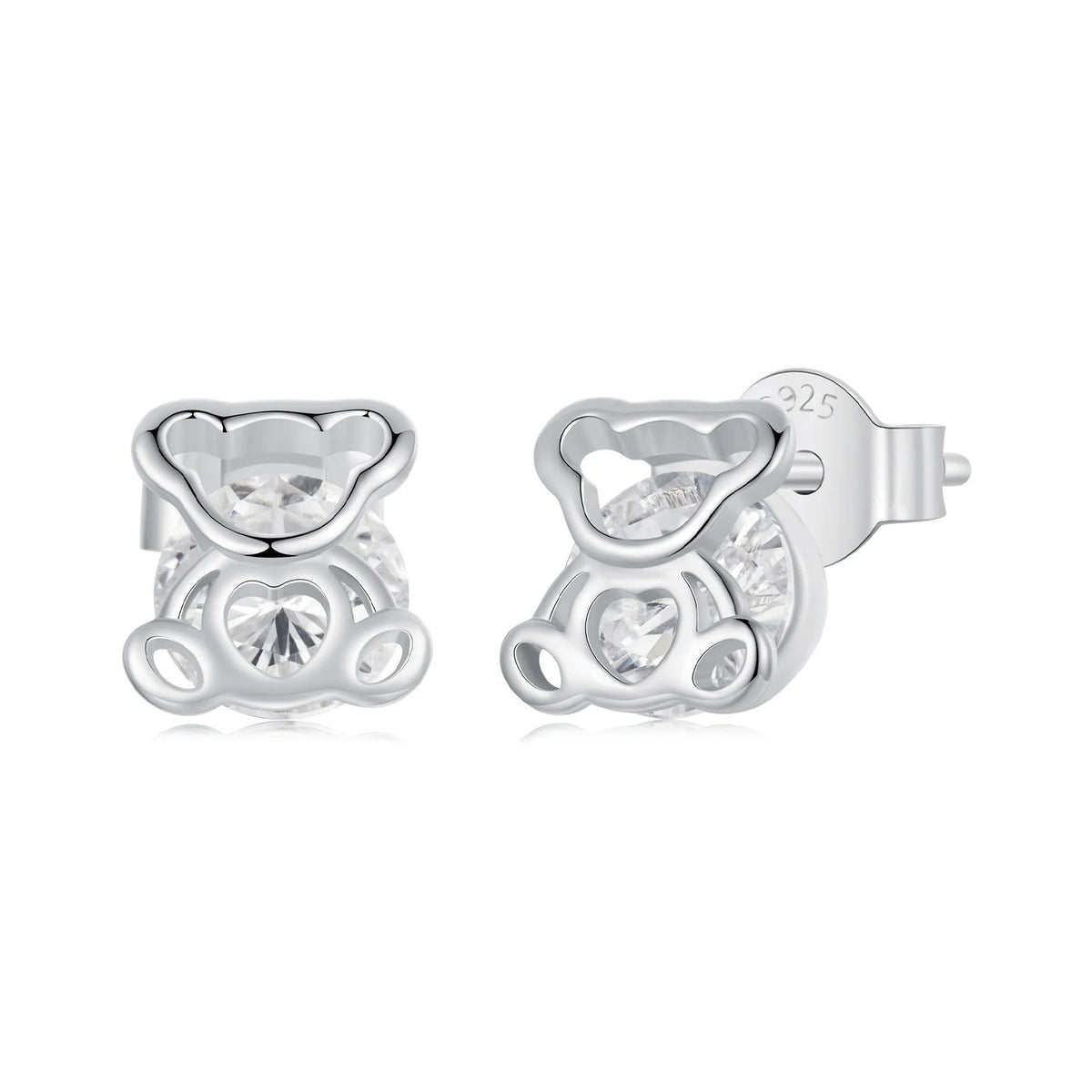 Bear Heart Crystal Stud Earrings