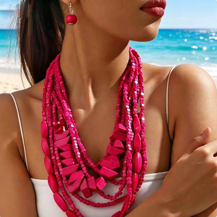 Pink Geometric Layered Necklace