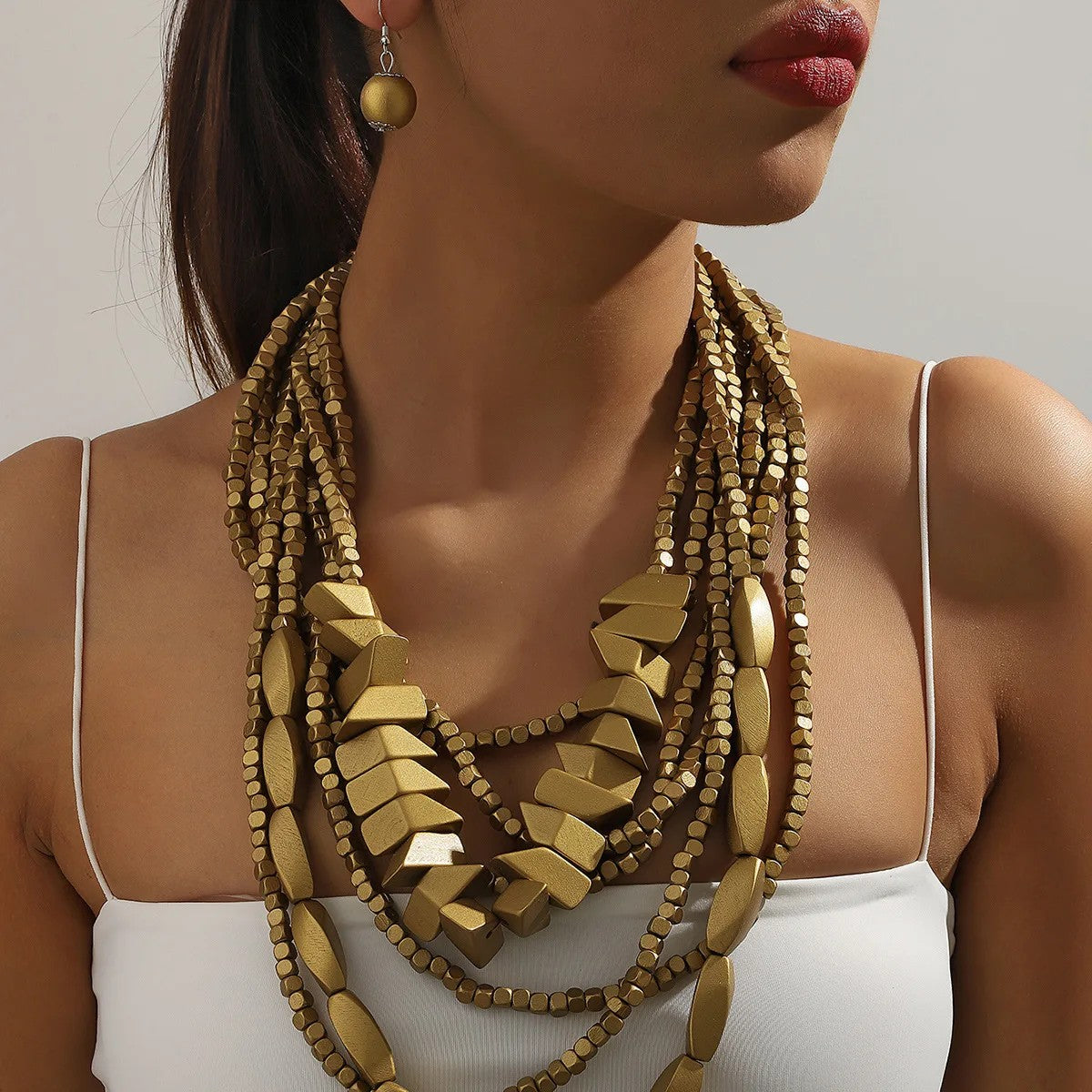 Pink Geometric Layered Necklace