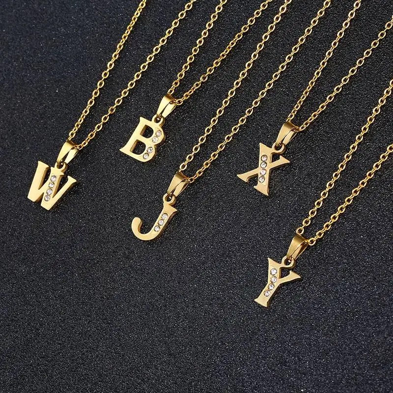 Gold Crystal Initial Letter Necklace
