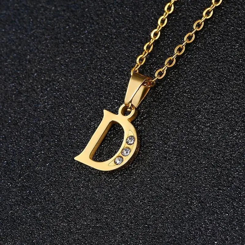 Gold Crystal Initial Letter Necklace