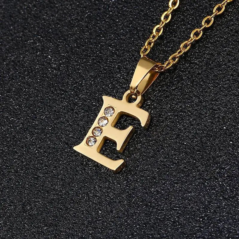 Gold Crystal Initial Letter Necklace
