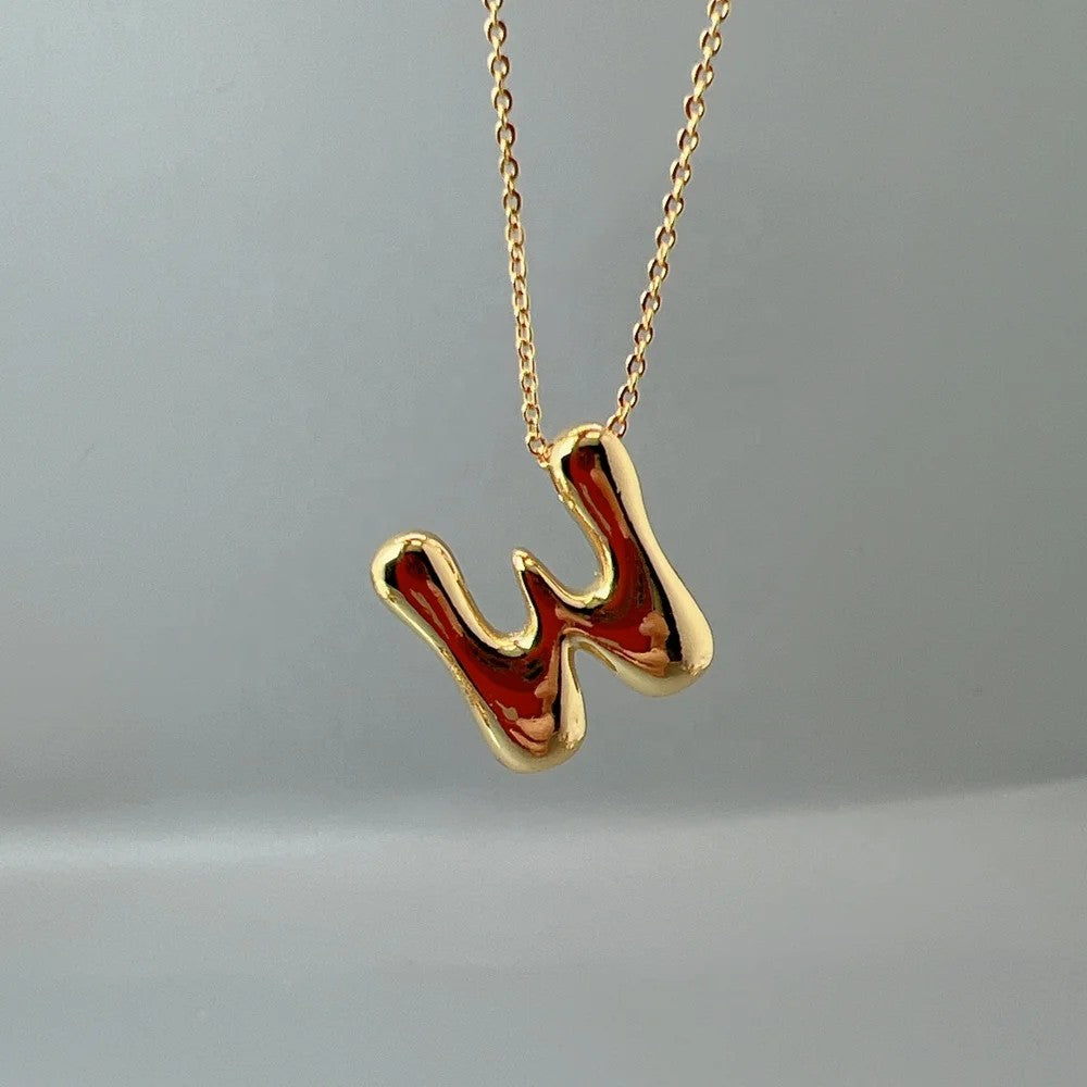 Red Enamel Initial W Necklace