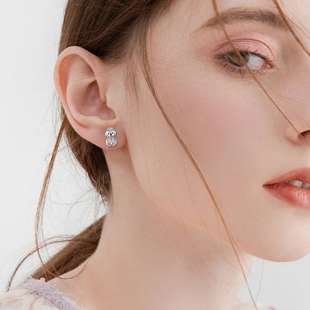 Rose Gold Bow Puppy Stud Earrings
