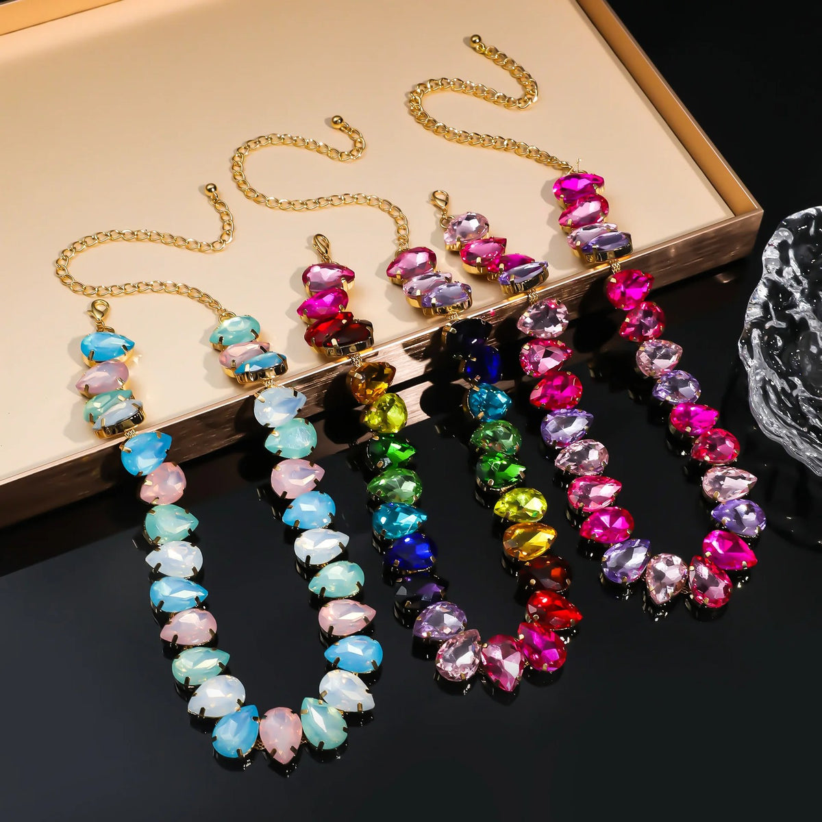 Multicolor Oval Crystal Choker Necklace