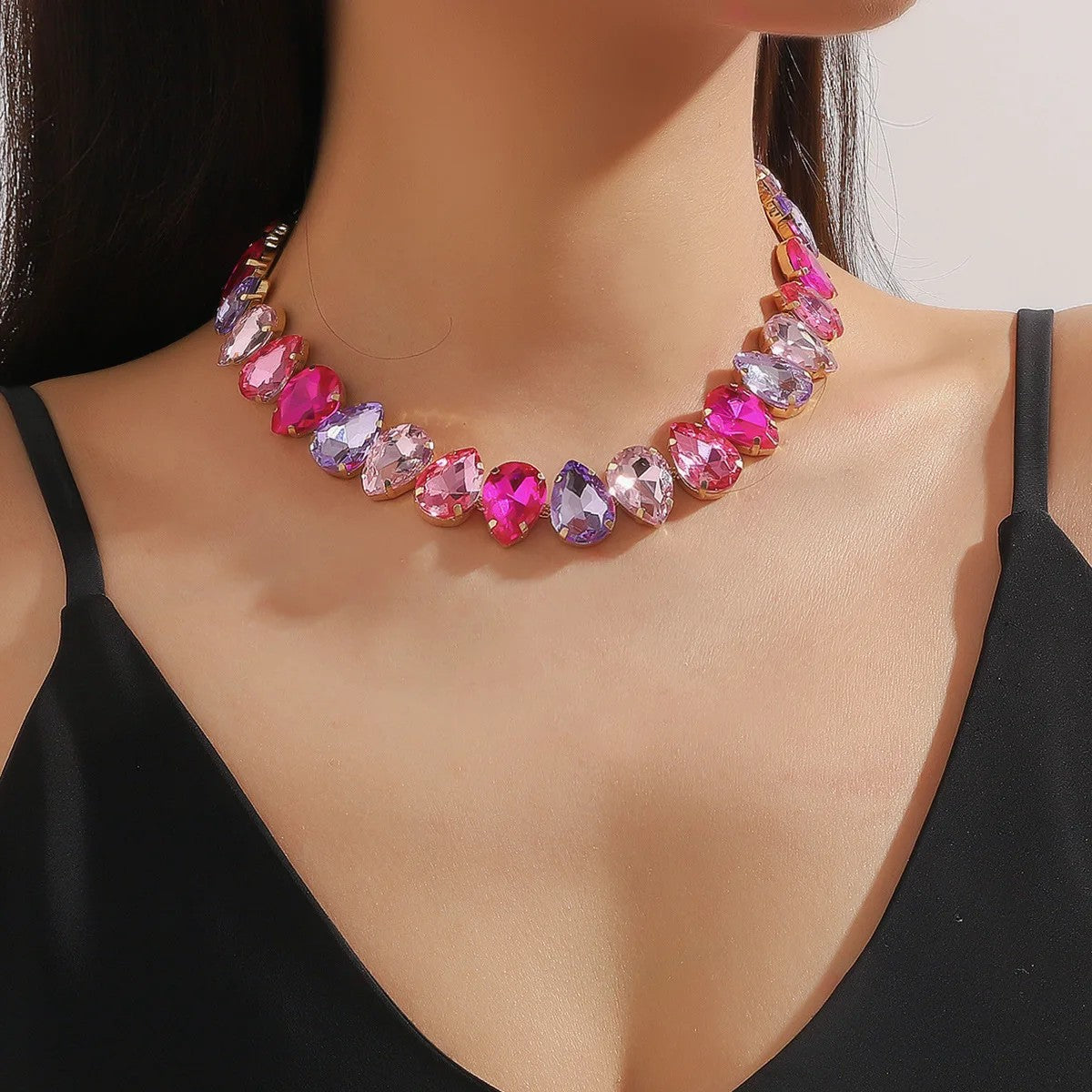 Multicolor Oval Crystal Choker Necklace